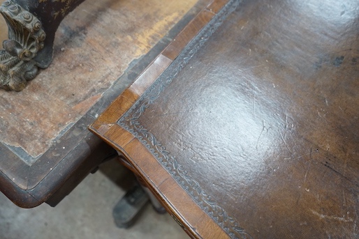 A Regency style mahogany bow front three drawer writing table, width 101cm, depth 61cm, height 76cm